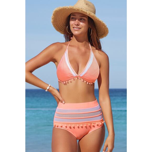 NWT Hot Pink Mesh Insert High Waisted Bikini - Picture 6 of 6